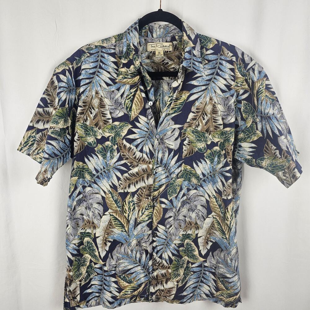 Tori Richard Honolulu Tropical Leaf Print Cotton Lawn Button Up Shirt USA M